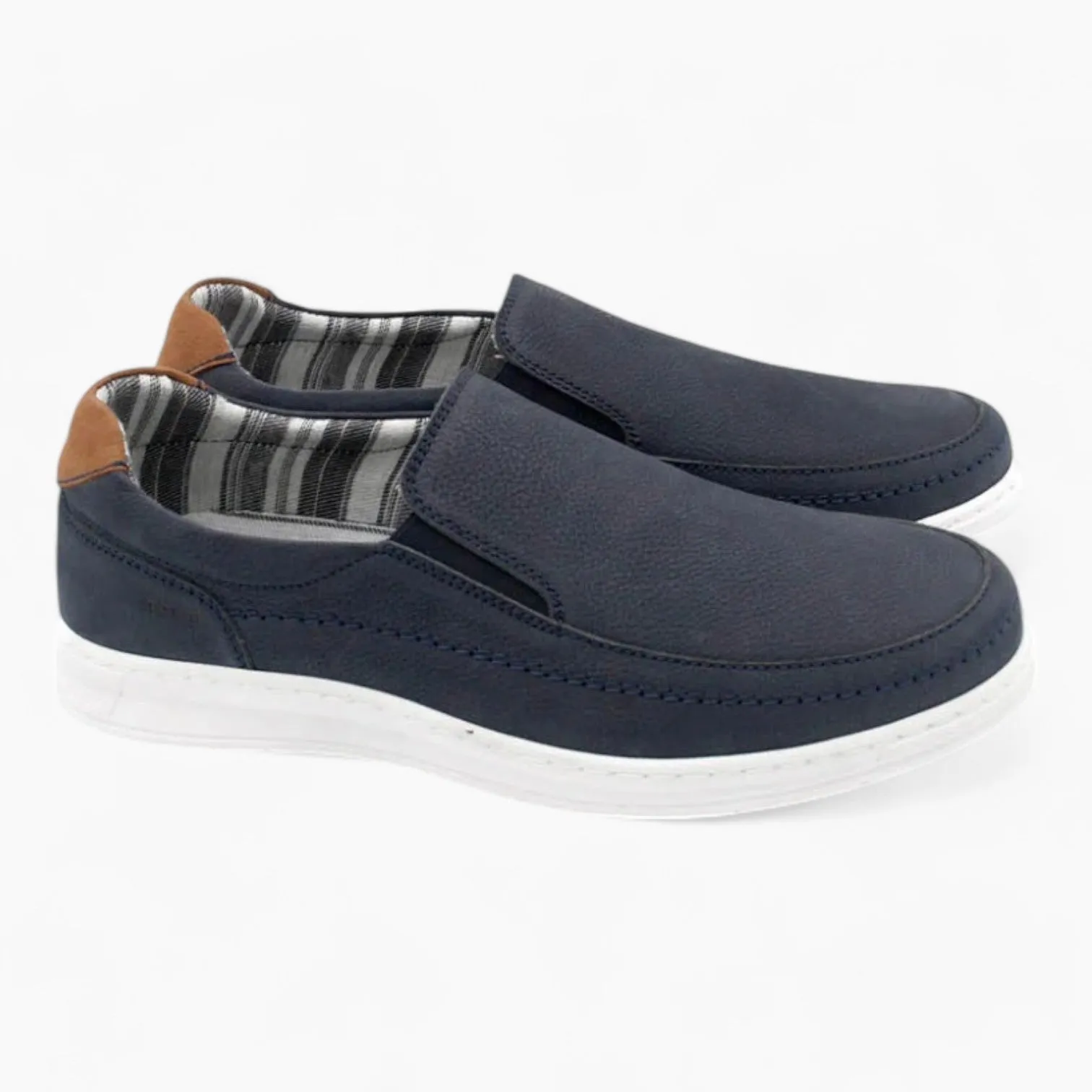 Dubarry Space Men's Navy Leather Slip-On Shoes – Wide Fit with White Sole