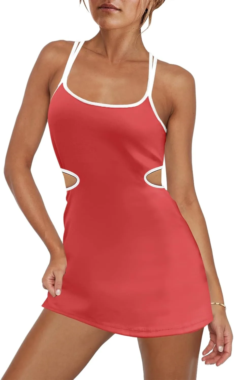 LAMISSCHE Womens Tennis Dress Built in Bra and Shorts Athletic Golf Mini Dress Backless Cut Out Onesie Romper