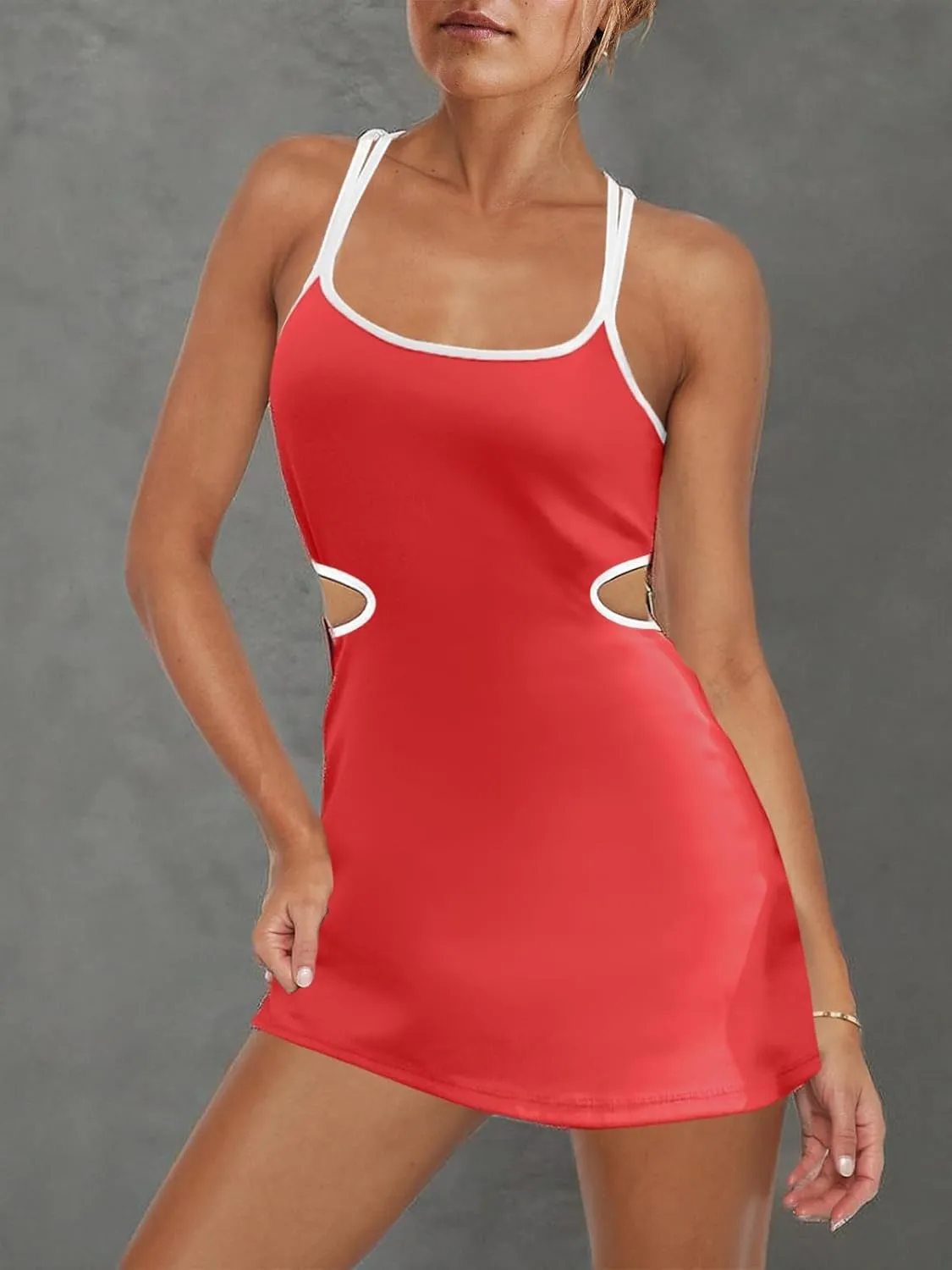 LAMISSCHE Womens Tennis Dress Built in Bra and Shorts Athletic Golf Mini Dress Backless Cut Out Onesie Romper