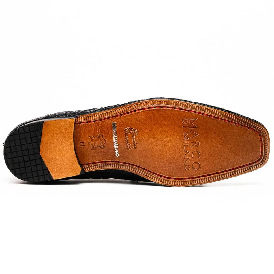 Marco Di Milano Leonardo Men's Shoes Black Genuine Caiman Crocodile Dress Derby Oxfords
