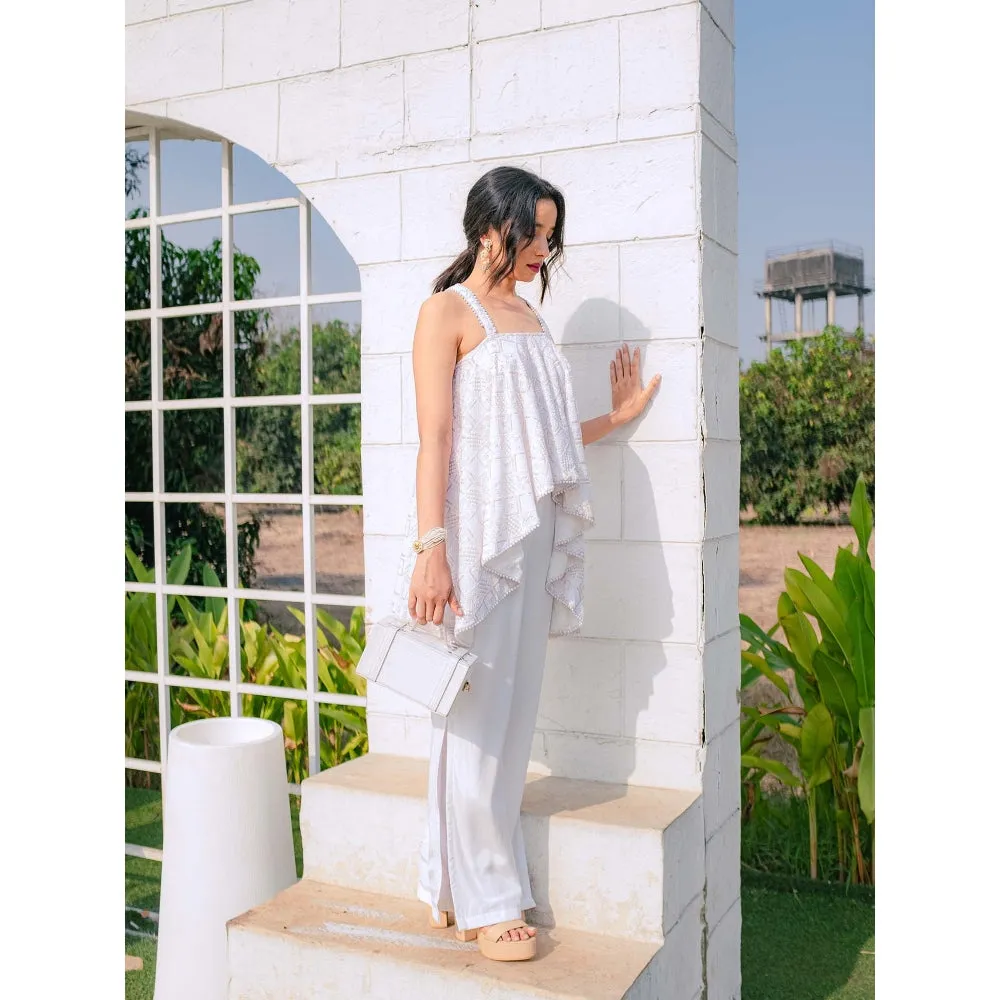 MONK & MEI Asin Chikankari High Low Top & Slit Pants (Set of 2)