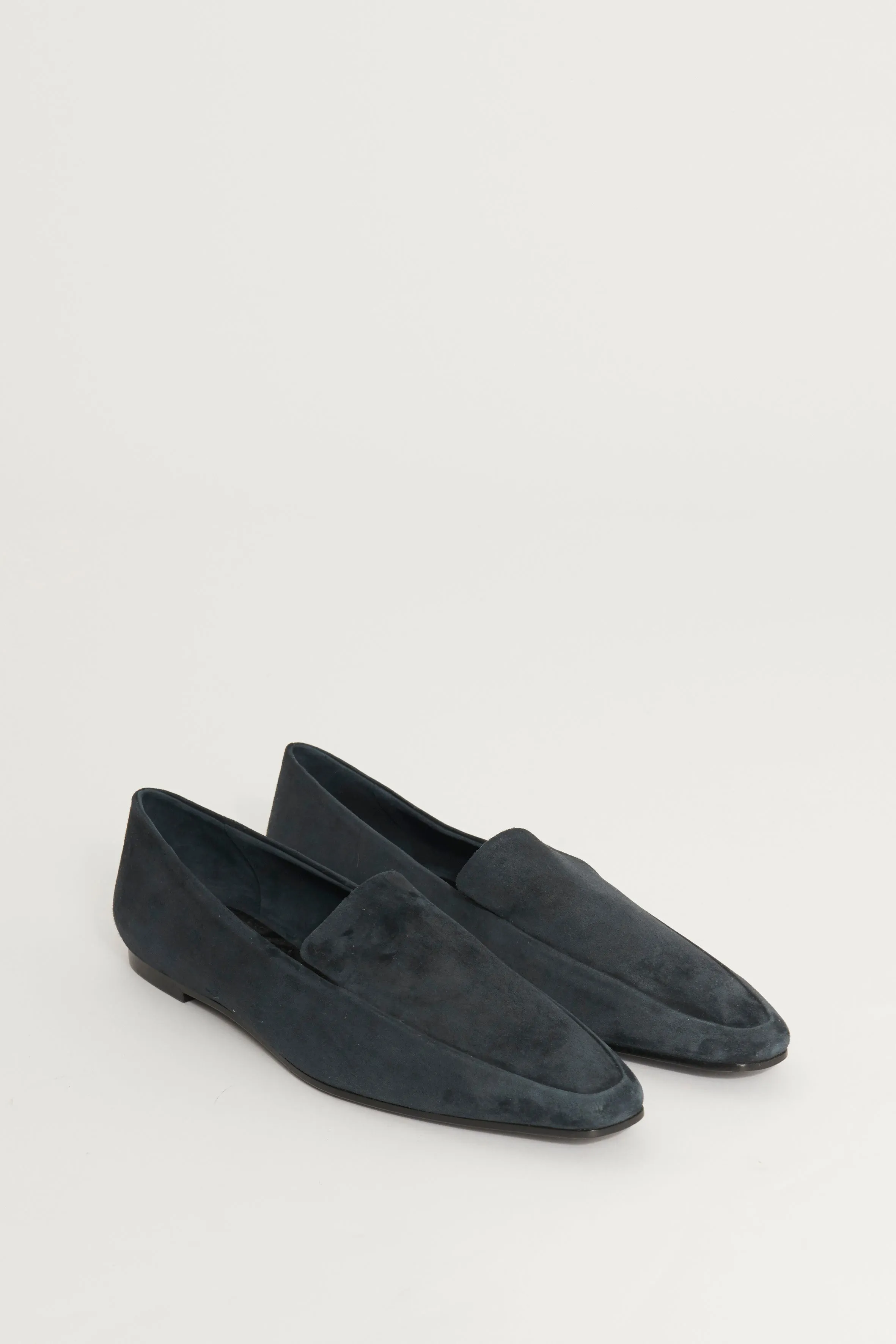 Navy Blue Suede Preowned Moccasin Loafers