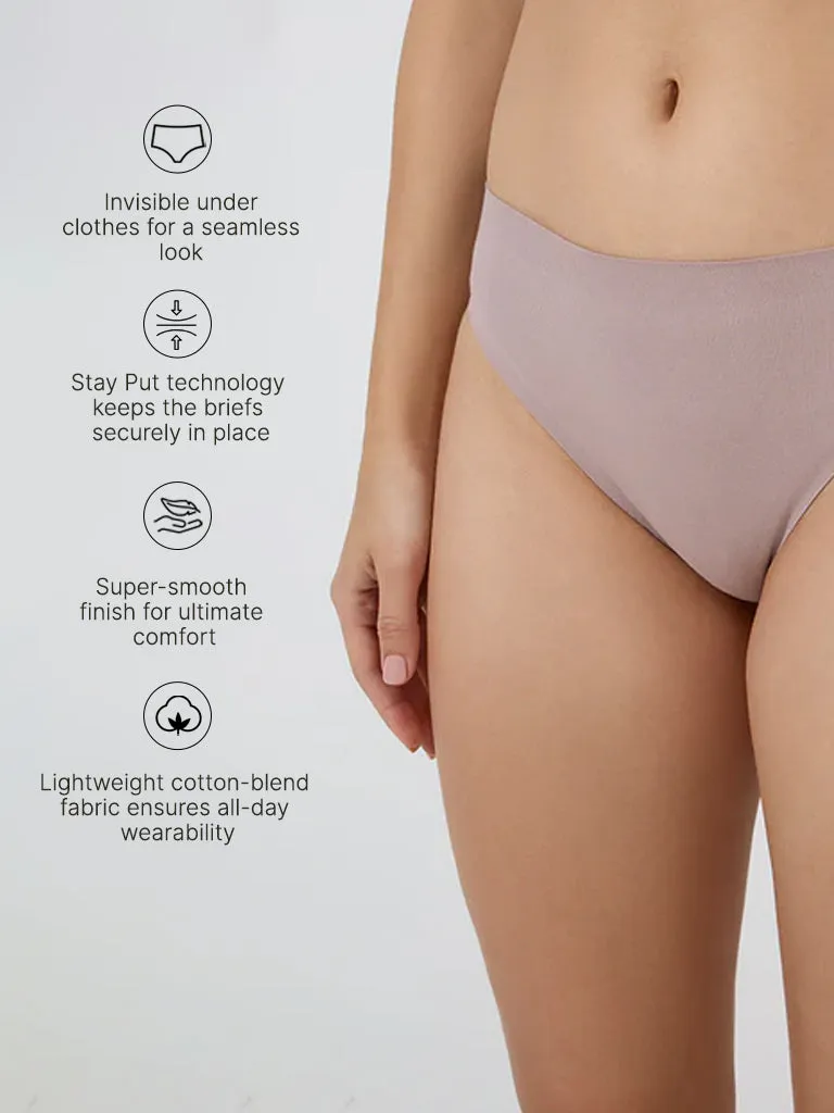 Wunderlove Light Mauve Invisible Hi-Leg Cotton-Blend Brief