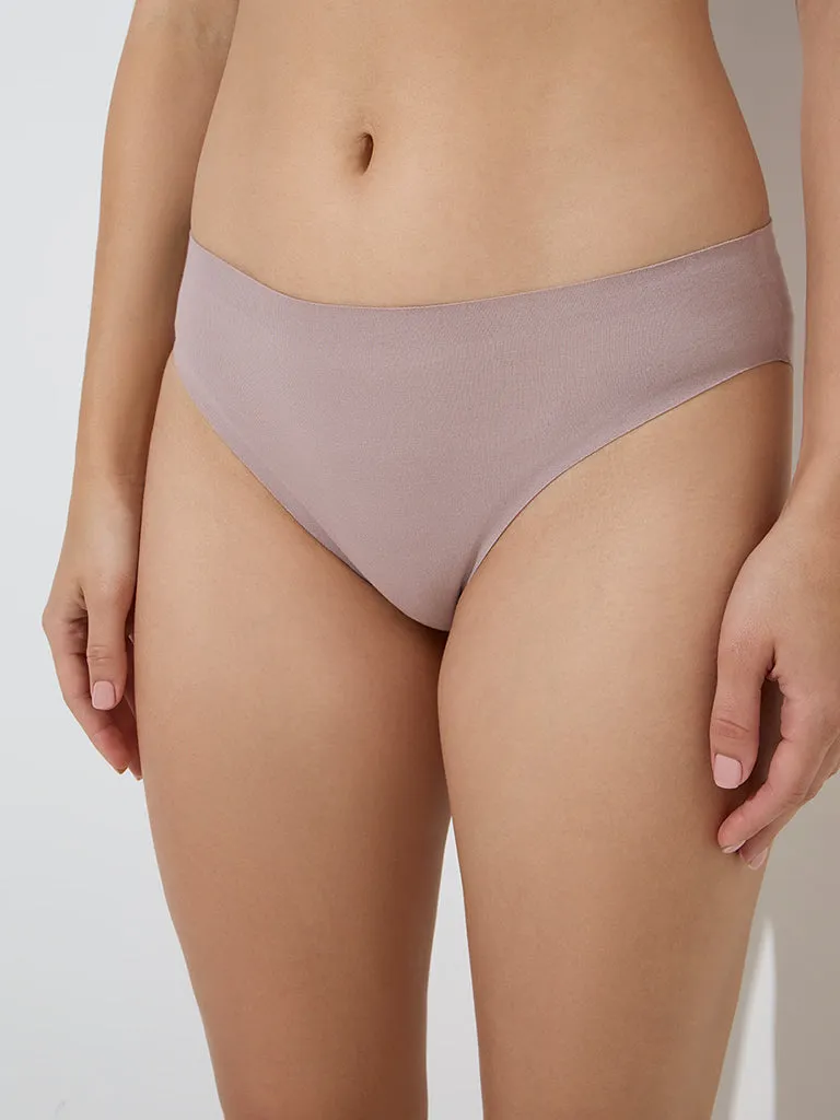 Wunderlove Light Mauve Invisible Hi-Leg Cotton-Blend Brief