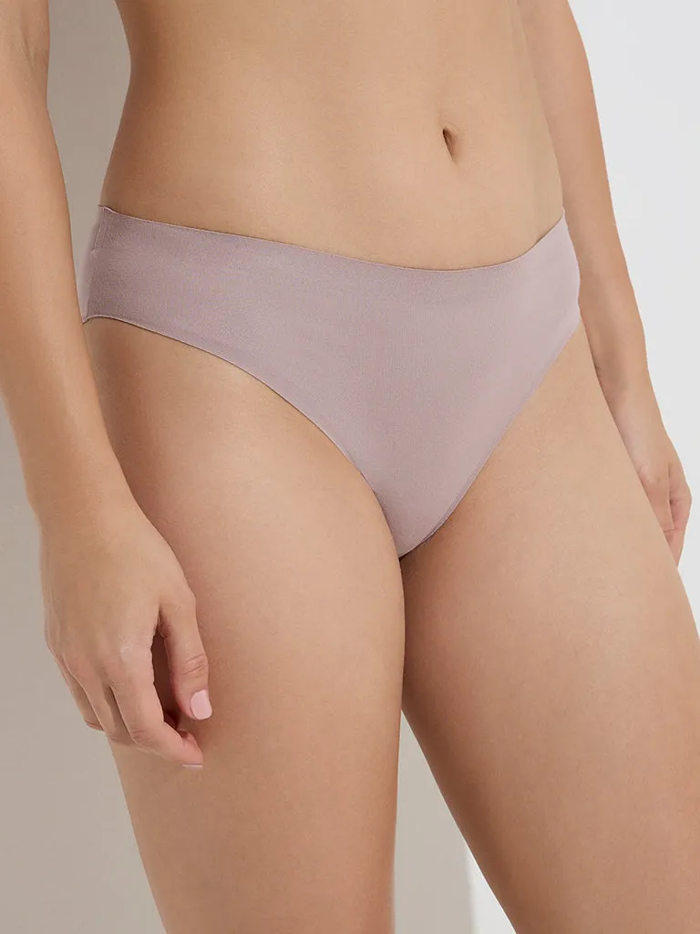 Wunderlove Light Mauve Invisible Hi-Leg Cotton-Blend Brief